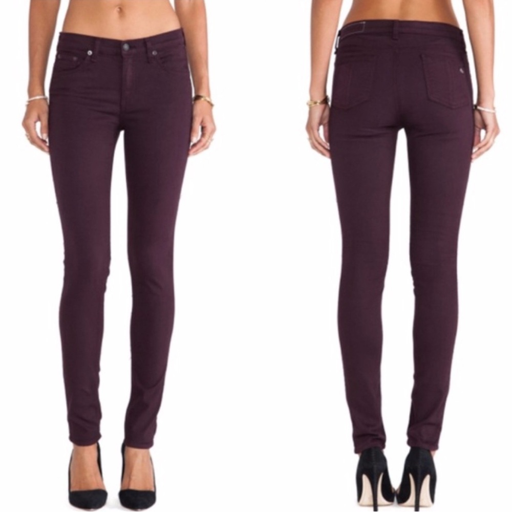 Rag and & Bone Womens 27 Skinny Leggings Zipper Wine Red Burgundy Stretch Slim